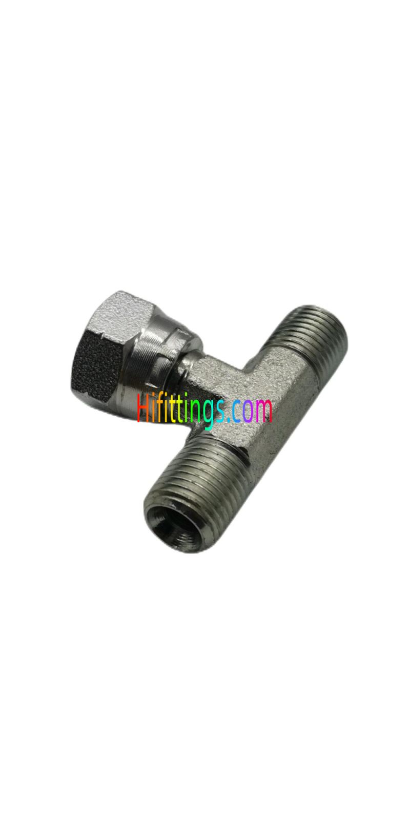 Accesorio hidráulico en T de 60 grados BSP macho y 60 grados hembra