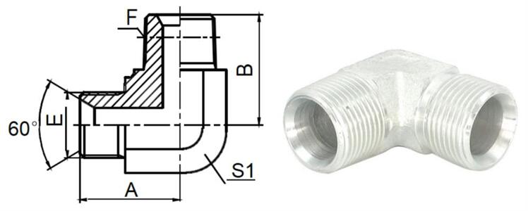 90 Degree Elbow BSP Male 60 Degree Seat / BSPT Male Cone Hydraulic Fittings 1BT9-SP - hifittings.com