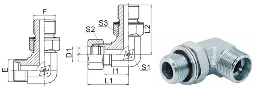 90° Elbow Metric Male Adjustable Stud End  ISO 6149 Bite Type Tube Fitting 1CH9-OG/1DH9-OG- hifittings.com