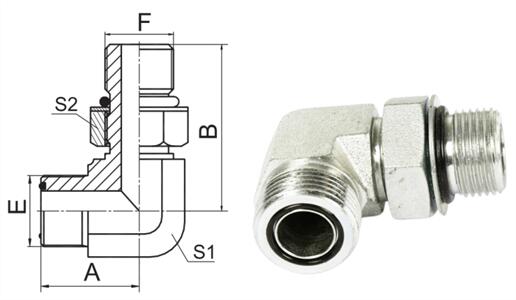 90 Degree Elbow ORFS Male O-Ring / Metric Male Adjustable Stud End S-Series ISO 6149-2 Hydraulic Adapter Pipe Fittings 1FH9-OG - hifittings.com