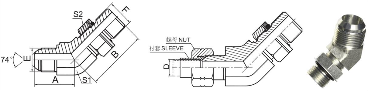 45 Degree Elbow BSP Male O-Ring / JIC Male 74 Degree Cone Flared Hydraulic Adapter Tube Fittings 1JG4-OG