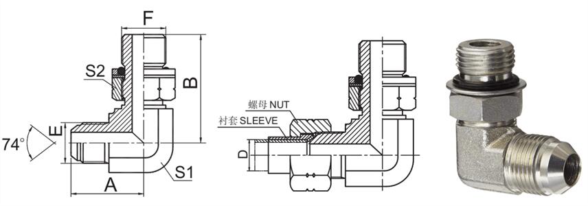 90° Elbow BSP Male O-Ring / JIC Male 74° Cone Flared Hydraulic Adapter Tube Fittings 1JG9-OG 