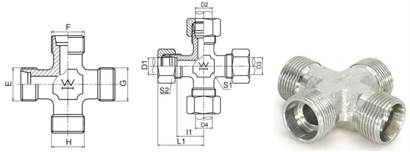 Metric Male Bite Type Cross  Hydraulic Adapter Pipe Fittings XC/XD- hifittings.com